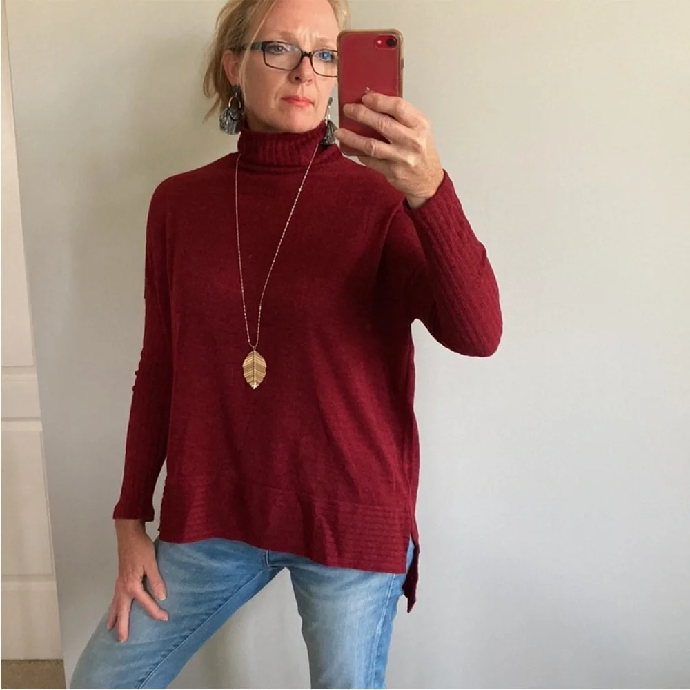 Burgundy Color Long Sleeve Turtleneck Sweater - Picture 6 of 9
